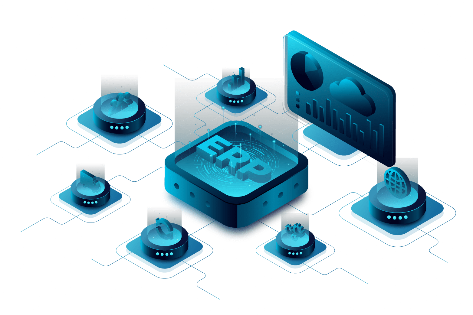 Software Solutions Vector Isometric Illustration for ERP system 